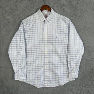 Brooks Brothers Shirt Mens Large White Blue Madison Non Iron Supima Casual